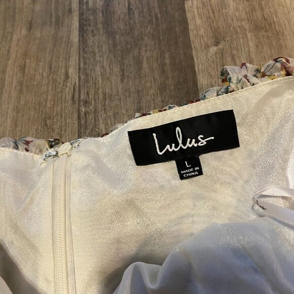 Lulus Off the Shoulder Floral Tiered Mini Dress Size Large - Picture 4 of 8